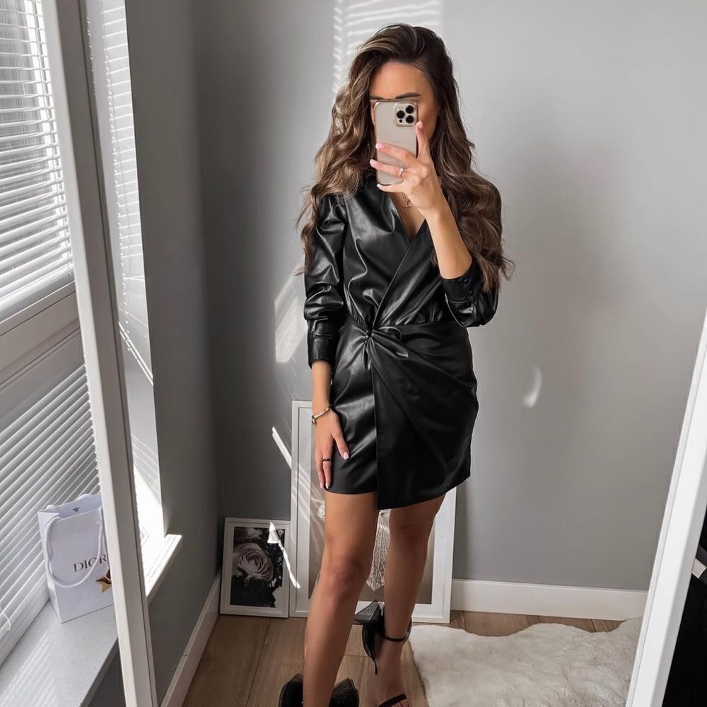 Zara Faux Leather Ruched Dress - Picture 4 of 4